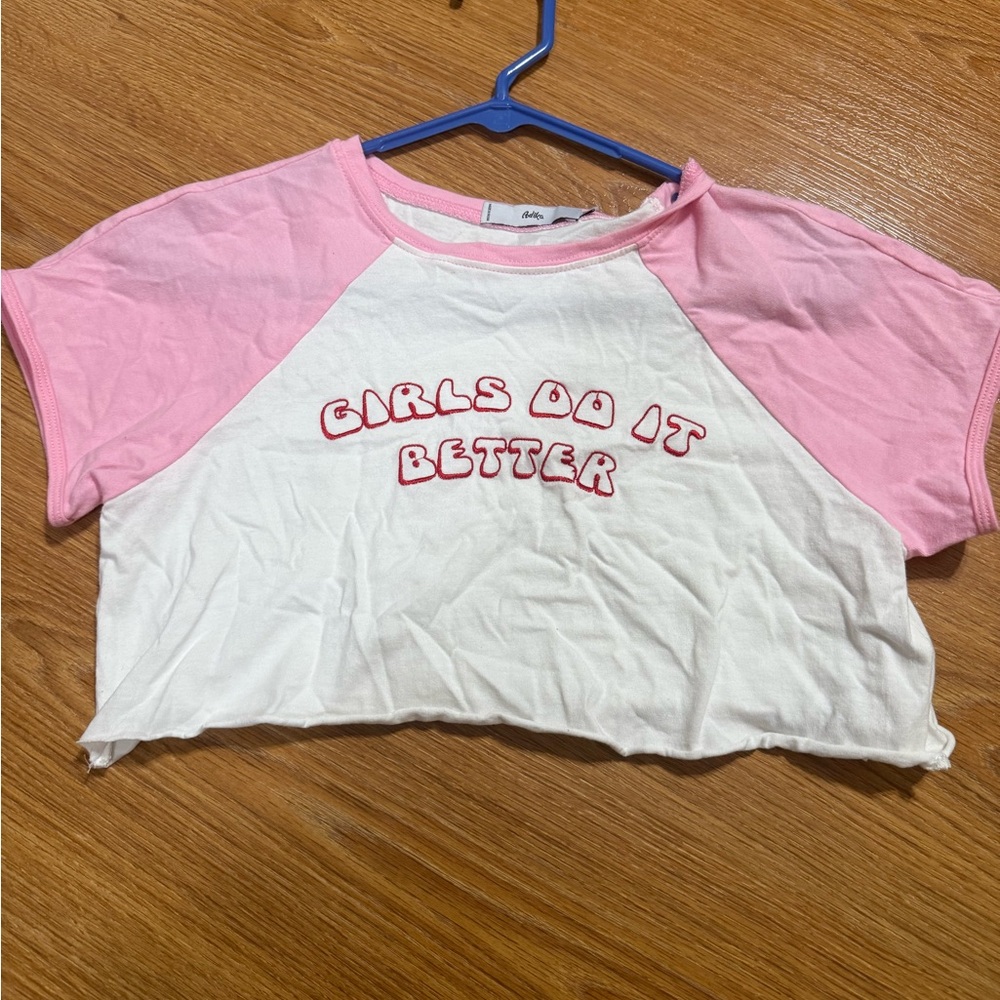 Adika Pink and White Crop Top - 'Girls Do It Better'